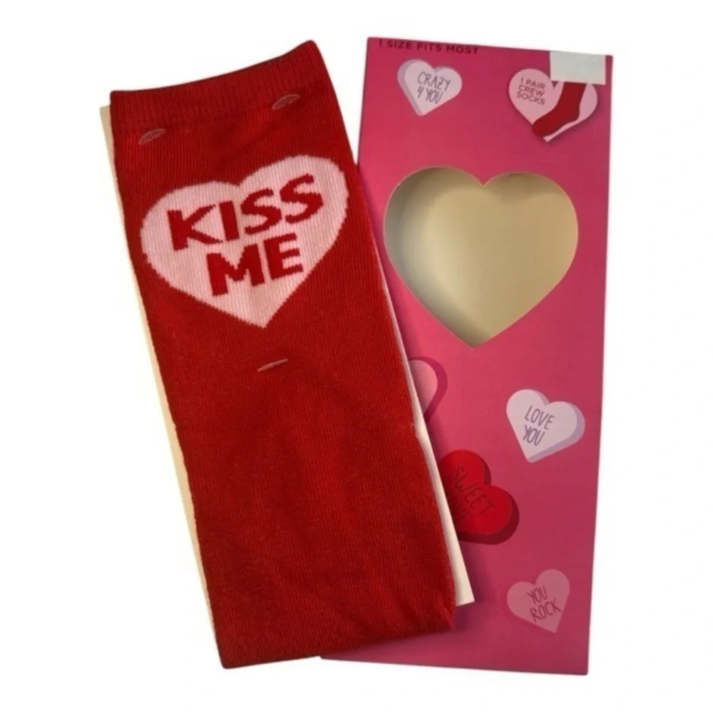 3/$25 Red 'Kiss Me' Valentine's Day Heart Socks